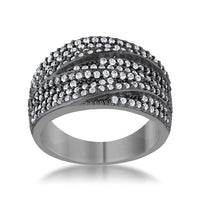 Kina Clear and Jet Black Crystal Hematite Cocktail Ring