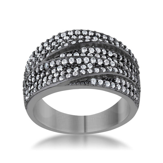 Kina Clear and Jet Black CZ Hematite Cocktail Ring