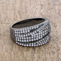 Kina Clear and Jet Black Crystal Hematite Cocktail Ring