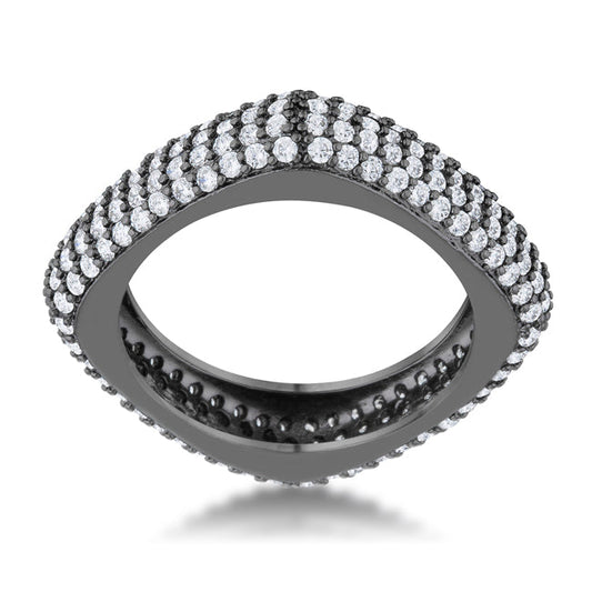 Jana Hematite Square Pave Band Ring, 1.29ct CZ