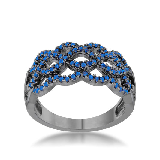 Brina Sapphire CZ Hematite Twist Ring