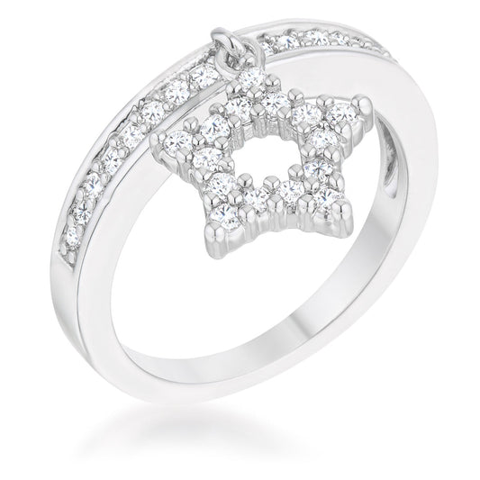 Star 0.25ct CZ Rhodium Charm Ring