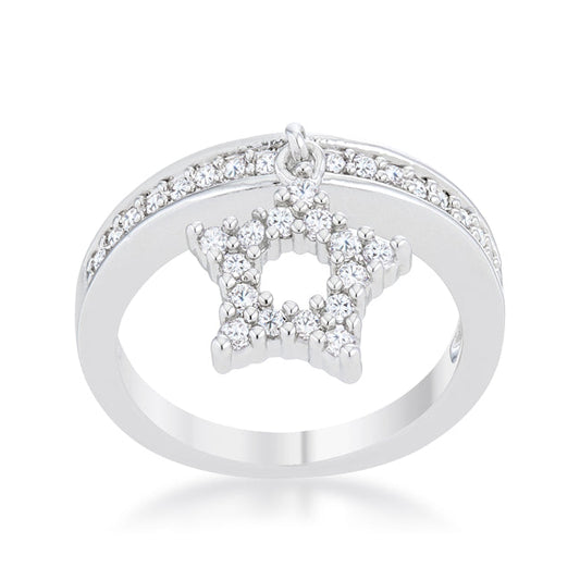 Star 0.25ct CZ Rhodium Charm Ring