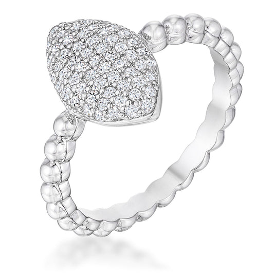 Oval Rhodium Ring with Clear Cubic Zirconia