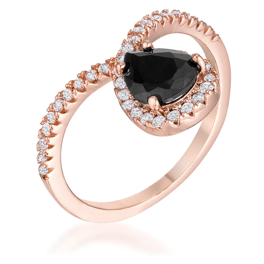 Rose Goldtone Chevron Ring with Onyx Cubic Zirconia