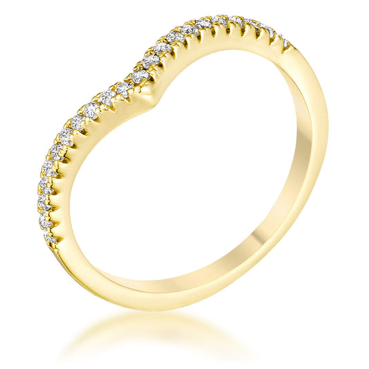 Goldtone Chevron Ring with Cubic Zirconia