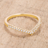 Goldtone Chevron Ring with Cubic Zirconia