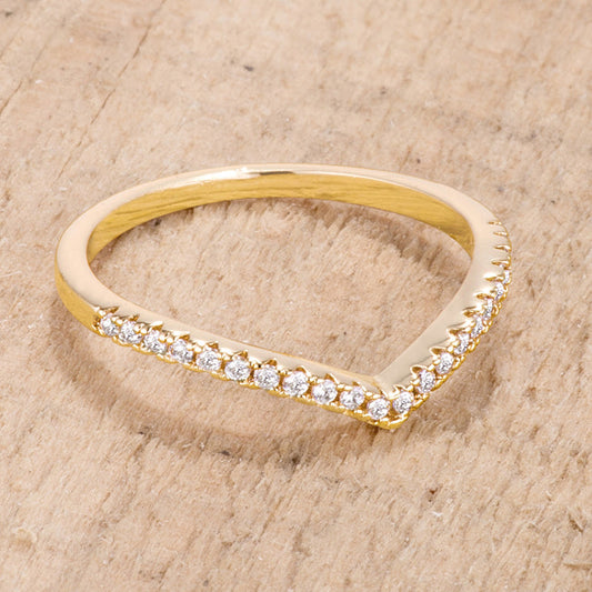 Goldtone Chevron Ring with Cubic Zirconia