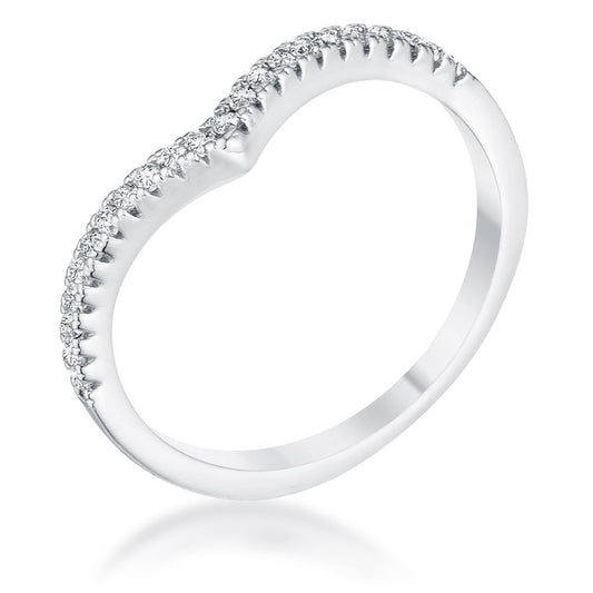 Rhodium Chevron Ring with Cubic Zirconia 0.22ct