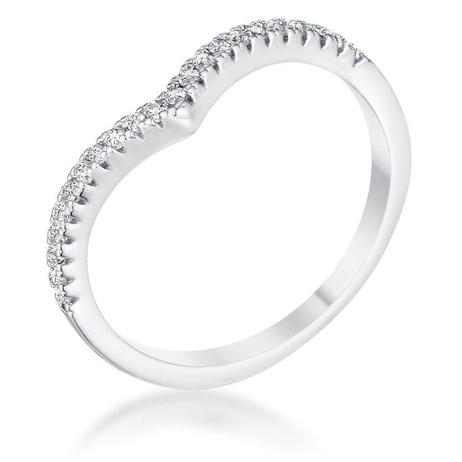 0.22 Ct Rhodium Chevron Ring with Crystal