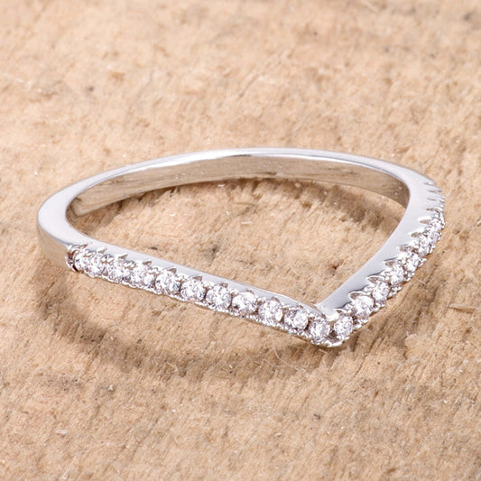 0.22 Ct Rhodium Chevron Ring with CZ
