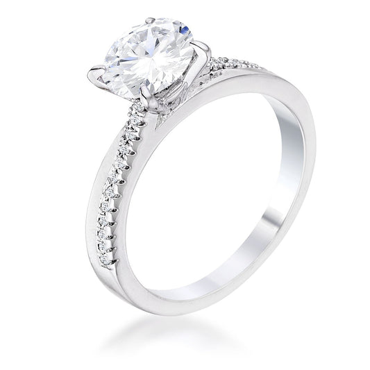 Contemporary Dainty Rhodium Plated Clear CZ Engagement Ring