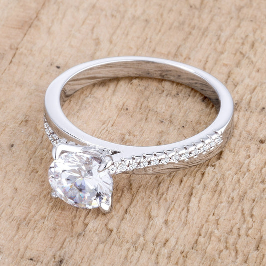 Contemporary Dainty Rhodium Plated Clear CZ Engagement Ring