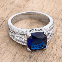 Sapphire Blue Cushion Crystal Criss-Cross Engagement Ring