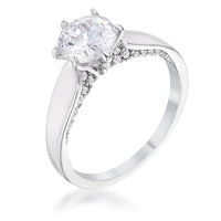 Contemporary Rhodium-Plated Crystal Solitaire Ring