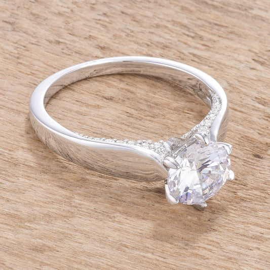 Contemporary Rhodium-Plated CZ Solitaire Ring