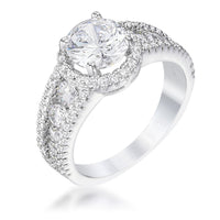 2.1 Ct Rhodium Solitaire Halo Engagement Ring