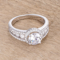 2.1 Ct Rhodium Solitaire Halo Engagement Ring