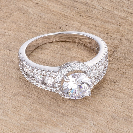 2.1 Ct Rhodium-Plated Solitaire Halo Ring