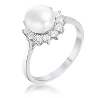 Freshwater Pearl and Crystal Halo Ring, Rhodium Plated