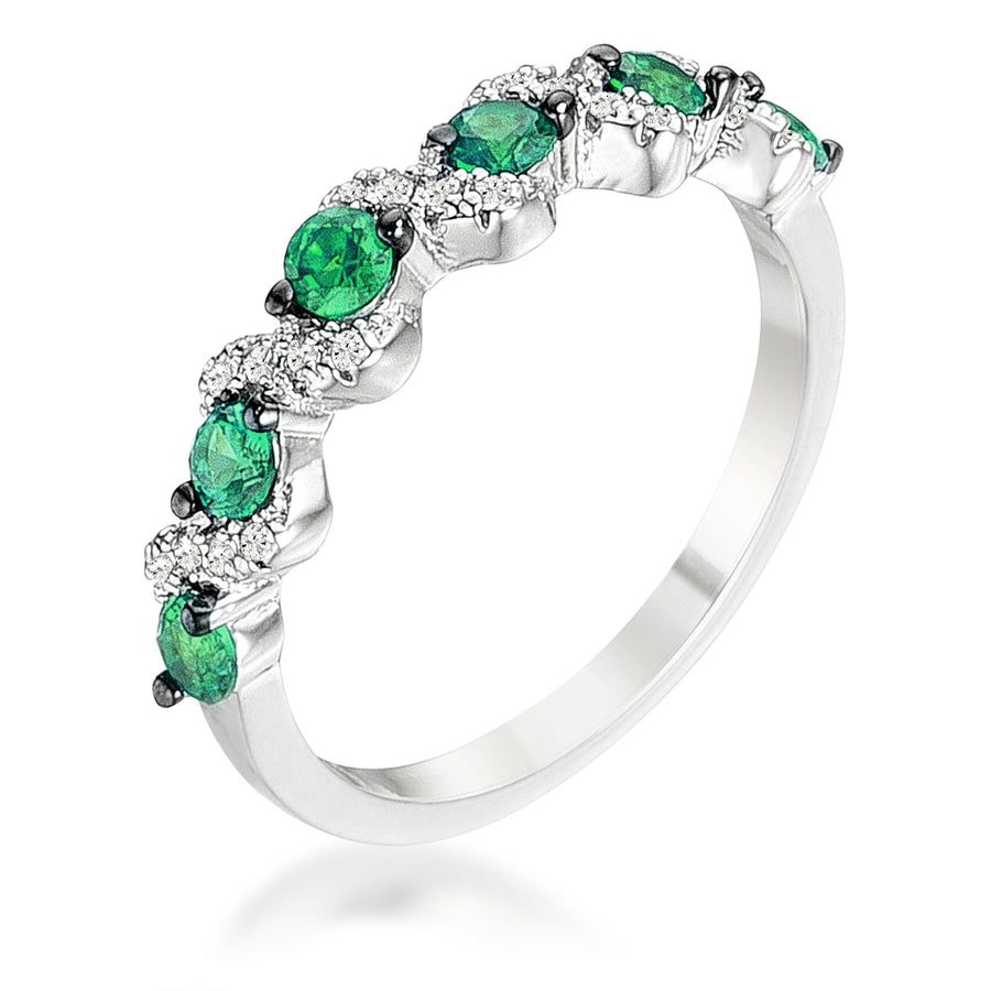 S-Shape Half Eternity Band with Emerald Green and Clear Crystal