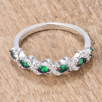 S-Shape Half Eternity Band with Emerald Green and Clear Crystal
