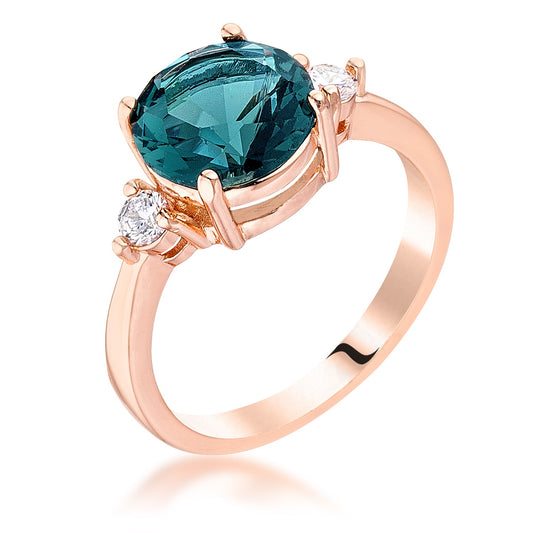 Rose Gold Plated Blue Green Three-Stone Engagement Ring