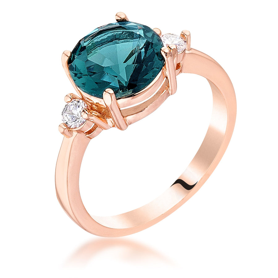 Rose Gold Plated Blue Green Three-Stone Engagement Ring