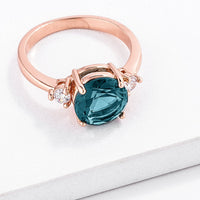 Rose Gold Plated Blue Green Three-Stone Engagement Ring