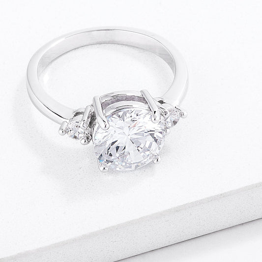 Classic Three-Stone Clear CZ Engagement Ring