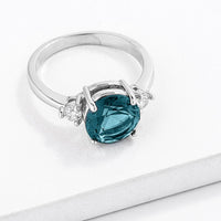 Blue Green Three-Stone Crystal Engagement Ring
