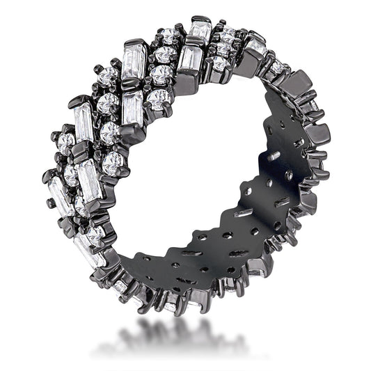 Hematite Baguette and Round CZ Eternity Band