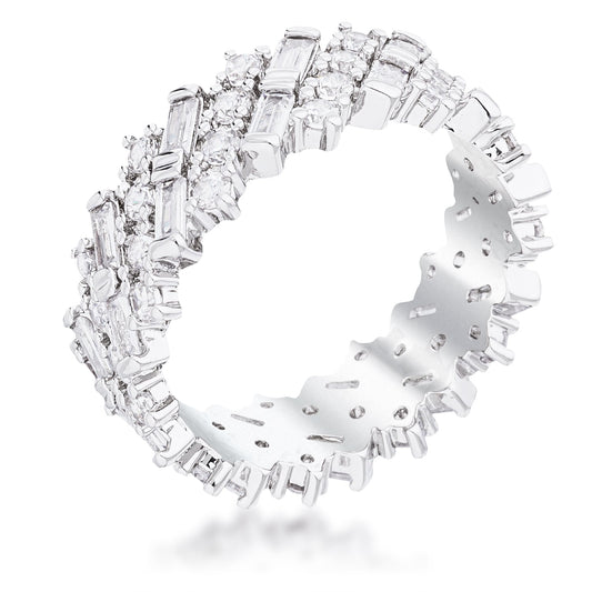 Clear CZ Alternating Baguette and Round Eternity Band