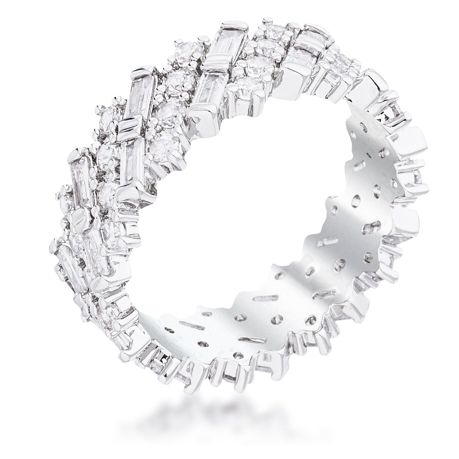 Clear Crystal Alternating Baguette and Round Eternity Band