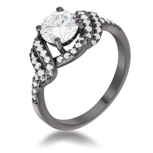 Hematite Clear CZ Parallel Pave Twist Ring