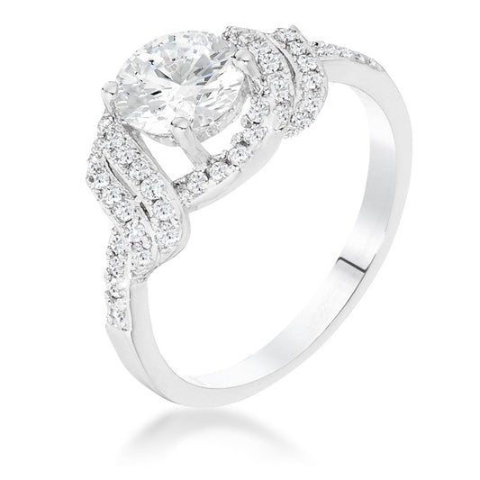 Rhodium Clear CZ Twist Ring