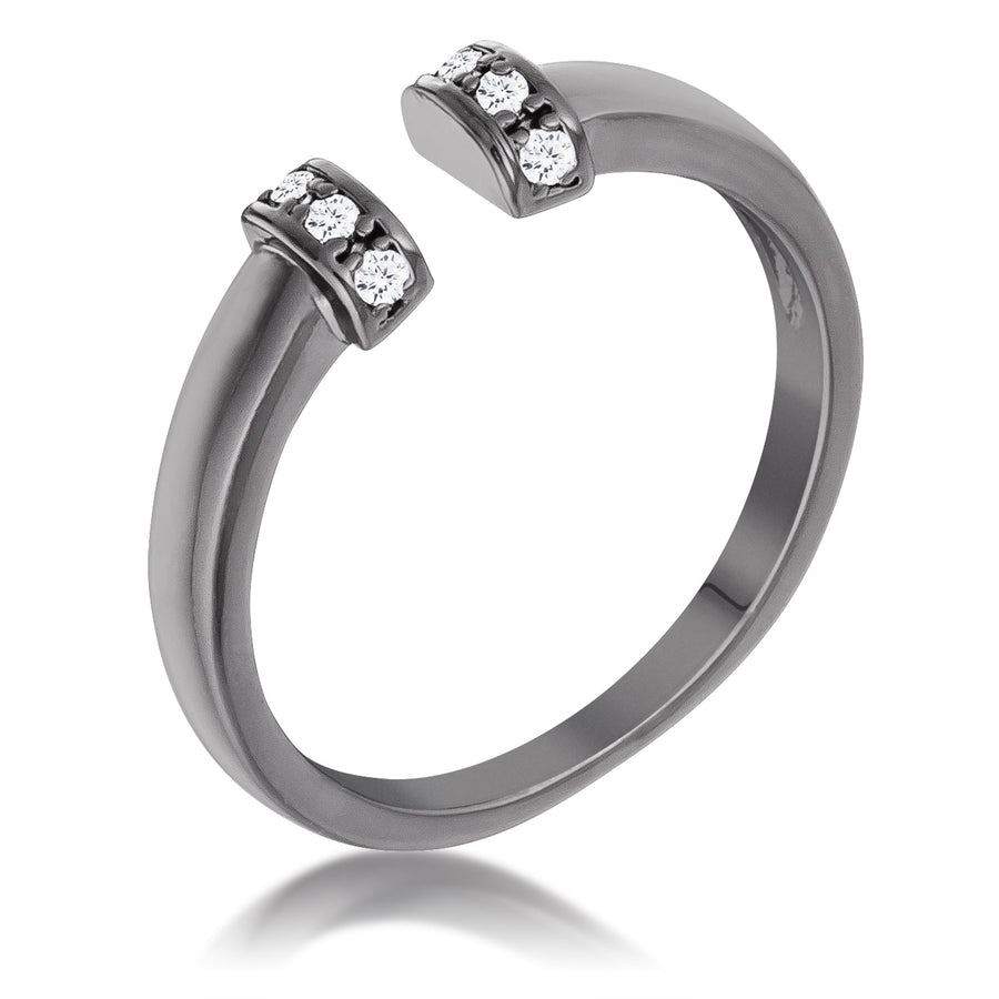 Hematite Petite Crystal Open Cuff Ring