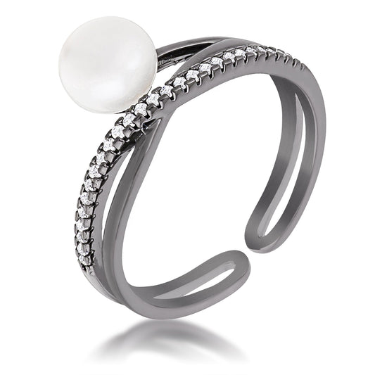 Hematite Pearl Ribbon Bypass Ring