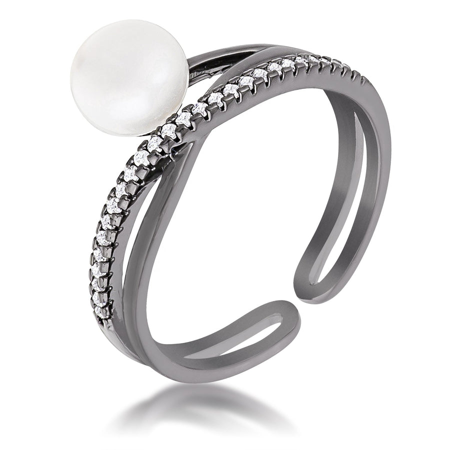 Hematite Pearl Ribbon Bypass Ring