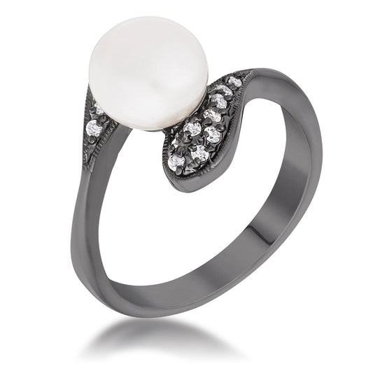 Hematite Pearl Double Teardrop Ring