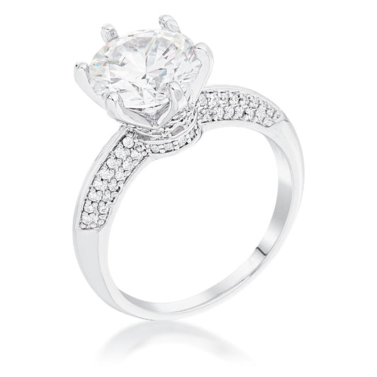 Rhodium-Plated Clear CZ Quad Micropave Solitaire Ring