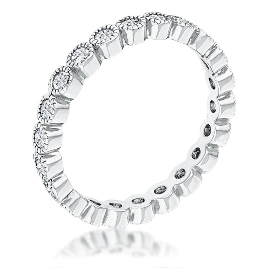 Rhodium Plated Dotted Bezel Clear CZ Eternity Ring