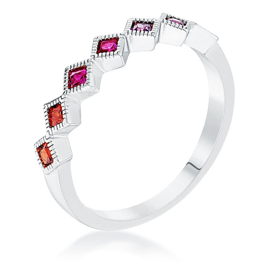 Septem Multi-Color Princess Cut Half Eternity Band, Rhodium Plated