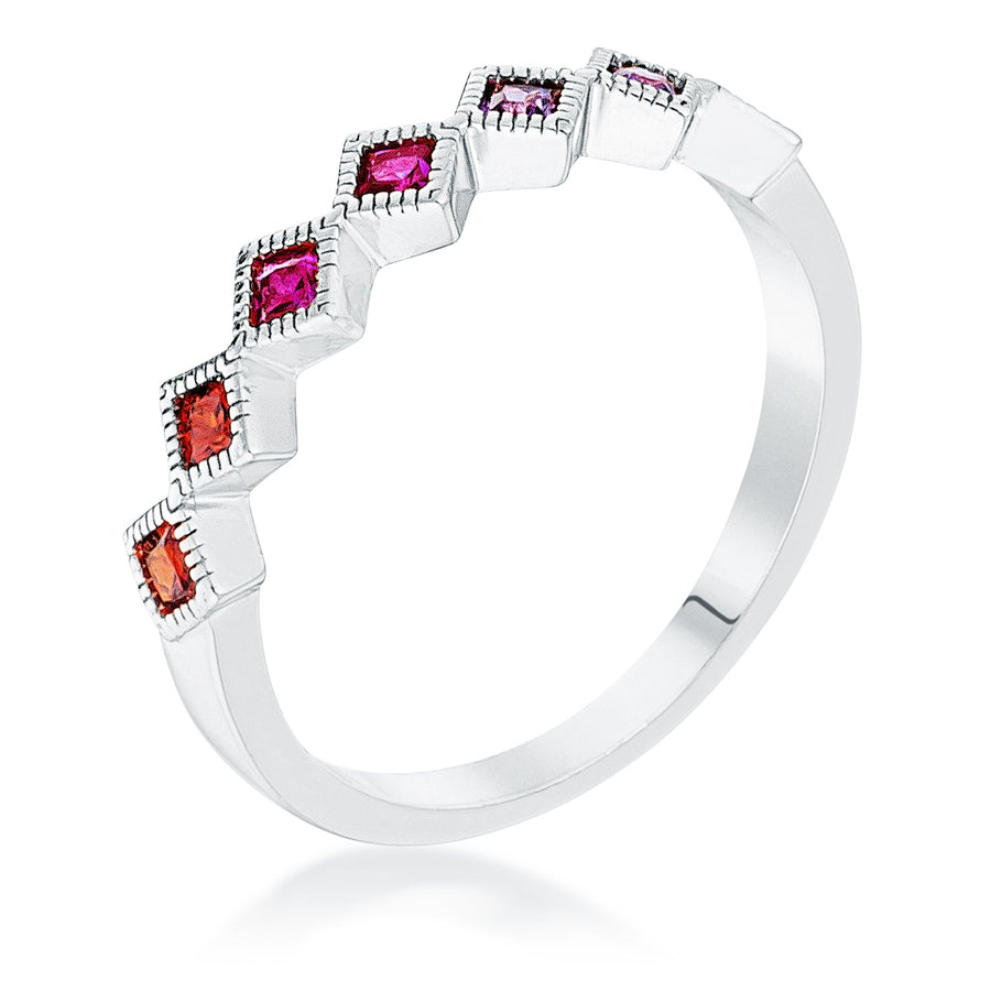Septem Multi-Color Princess Cut Half Eternity Band, Rhodium Plated