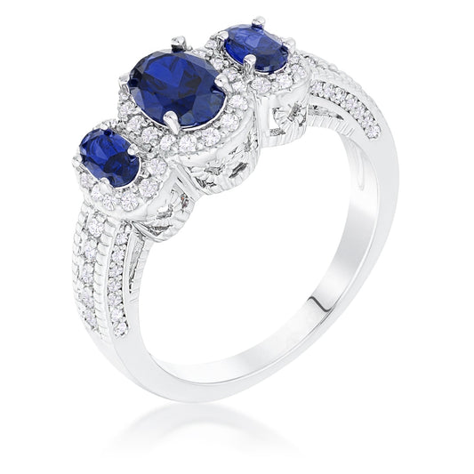 Sapphire Blue 3-Stone CZ Halo Ring