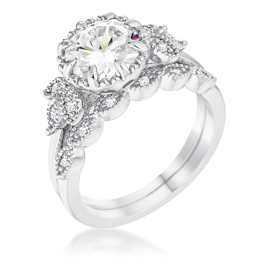 Laurel Leaf Round Cut CZ Engagement Set