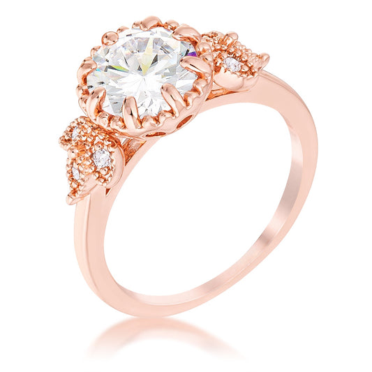 Rose Gold Plated Laurel Leaf CZ Engagement Ring