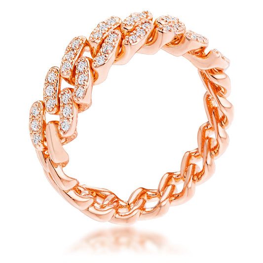Rose Gold Plated Flexible Chain Ring with Clear CZ