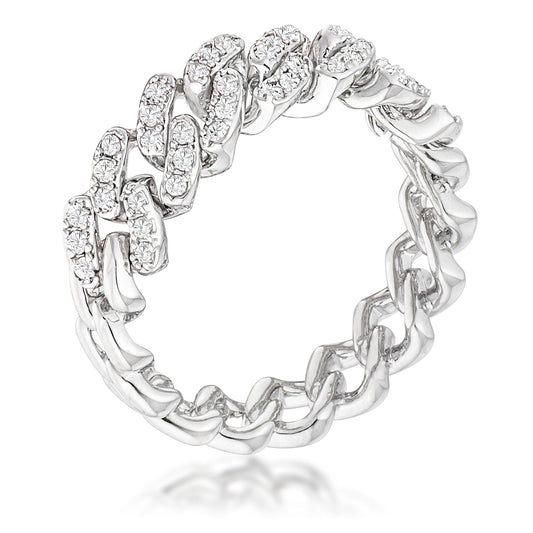 Rhodium Plated Clear CZ Flexible Chain Ring