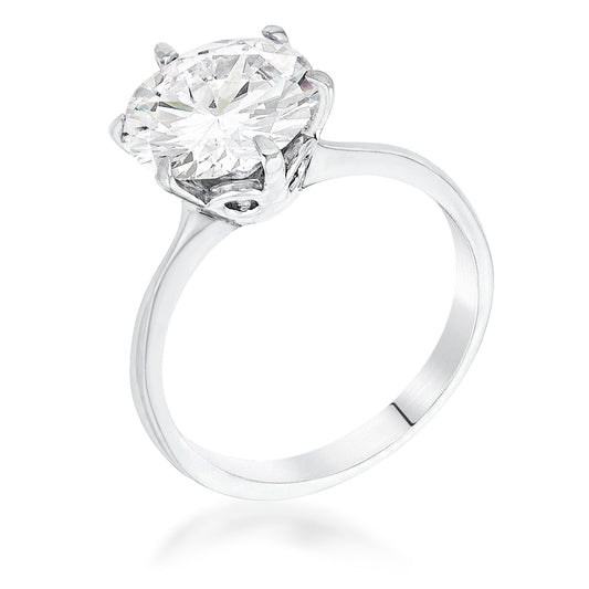 3.5 Carat CZ Rhodium Solitaire Ring